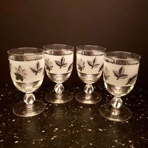 Libbey Frosted Silver Leaf Goblets Glasses Mid Century Modern Vintage Retro